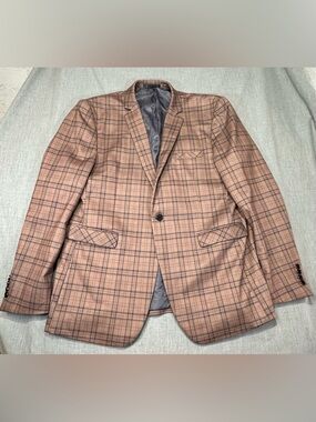 Men's Cloudstyle Plaid Suit Set 2 pcs. Dark Khaki Plaid Slim Formal Sz XXL